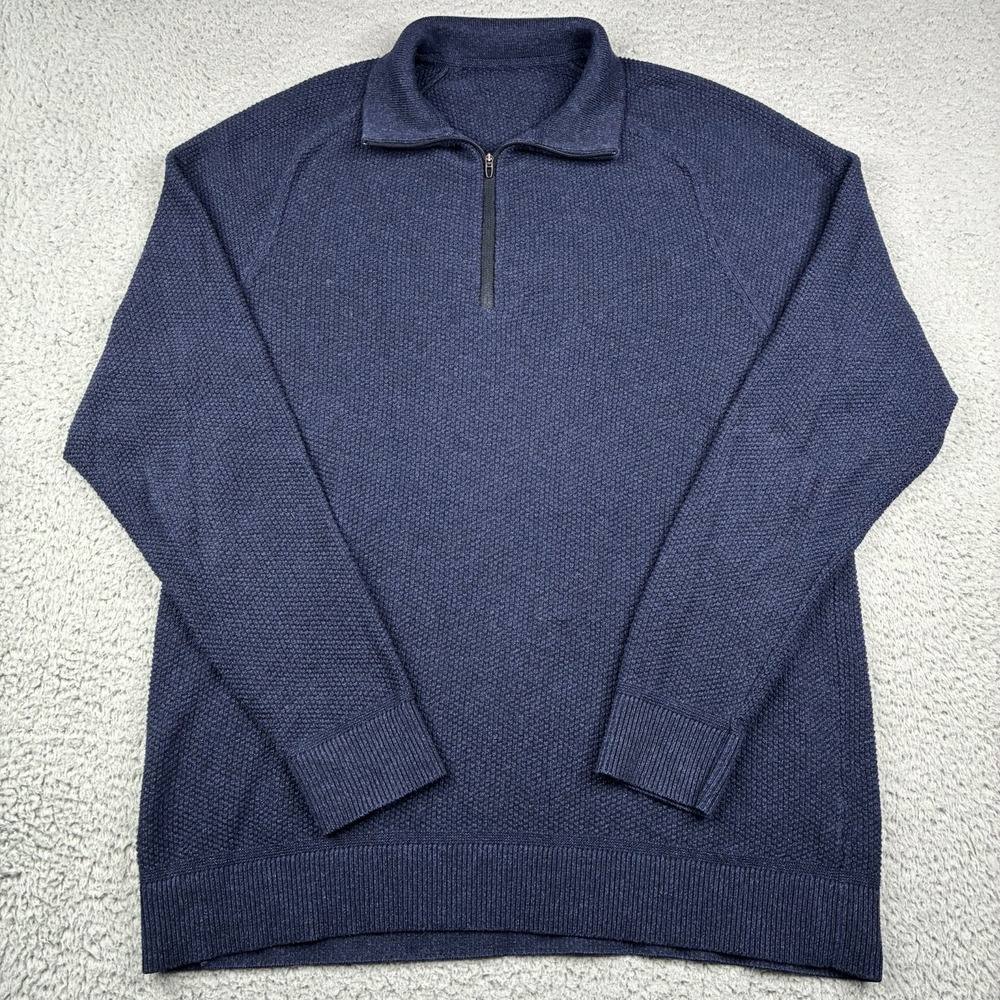 Lululemon Textured Knit 1/4 Zip Sweater Mens Large Blue Pullover LM3DOGS